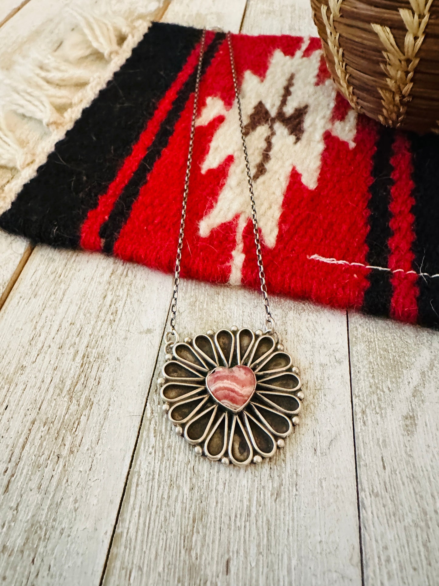 Handcrafted Rhodochrosite & Sterling Silver Heart Necklace
