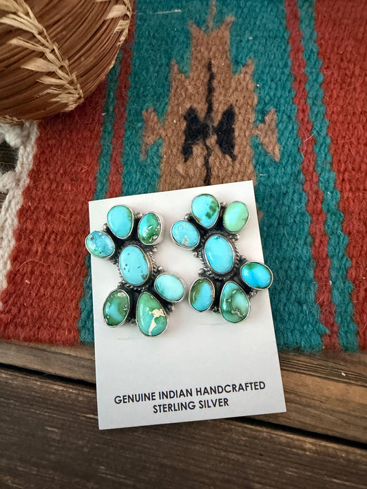 Handcrafted Sonoran Mountain Turquoise & Sterling Silver Cluster Post Earrings