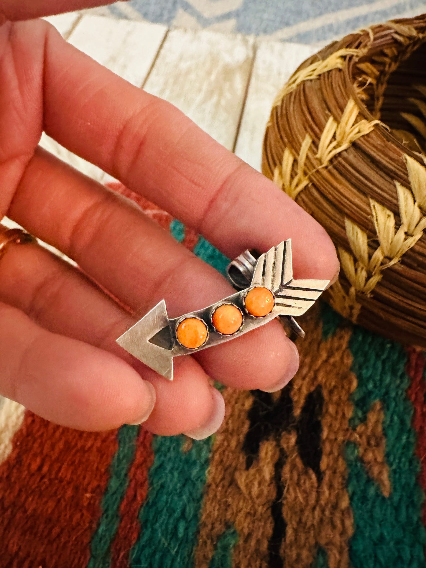 Handcrafted Orange Spiny & Sterling Silver Arrow Ear Cuff
