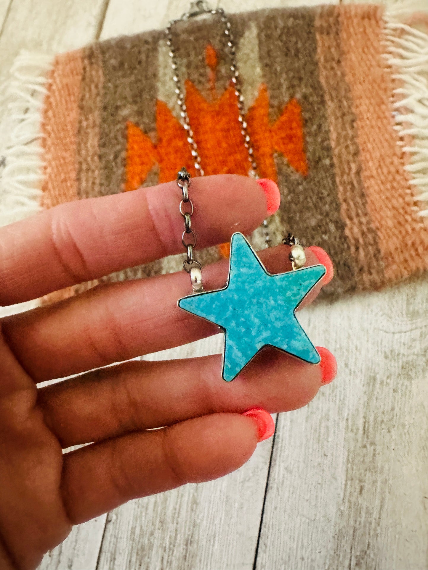 Handcrafted Sterling Silver & Turquoise Star Necklace- Blue