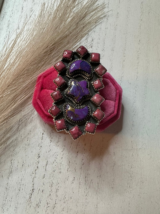 “Nizhoni Moon Star” Pink & Purple Mohave & Sterling Silver Adjustable Ring