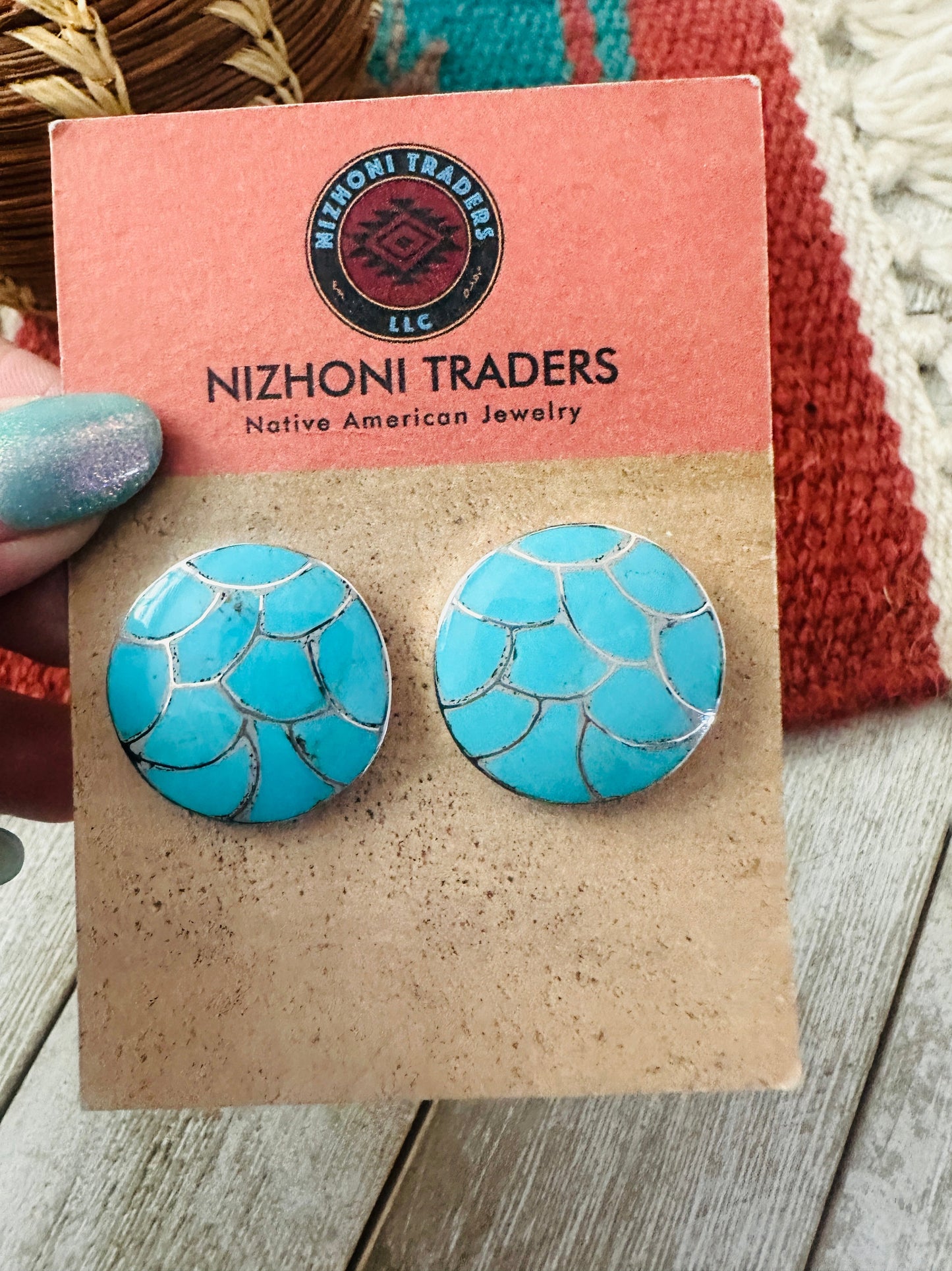 Handcrafted Turquoise & Sterling Silver Inlay Post Earrings