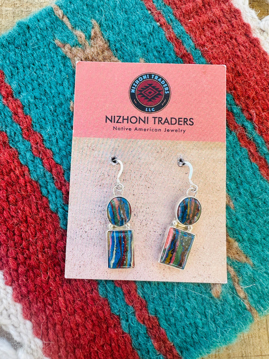 Handcrafted Rainbow Calsilica & Sterling Silver Dangle Earrings