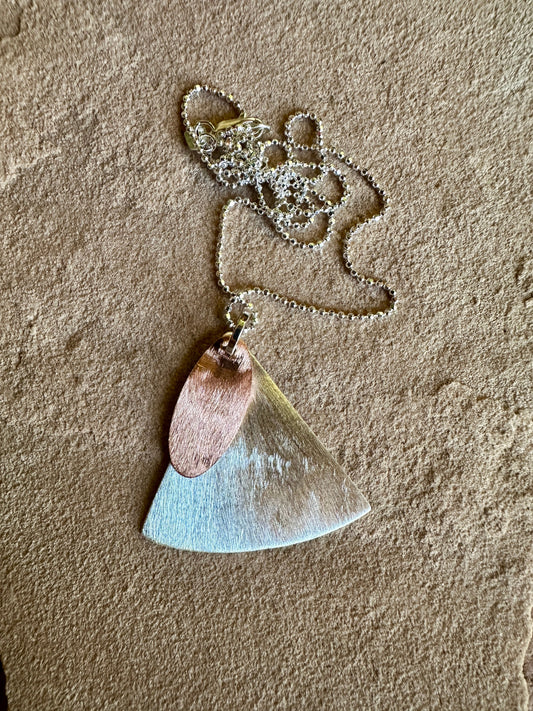 Scoured Copper & Silver Shapes Pendant Necklace