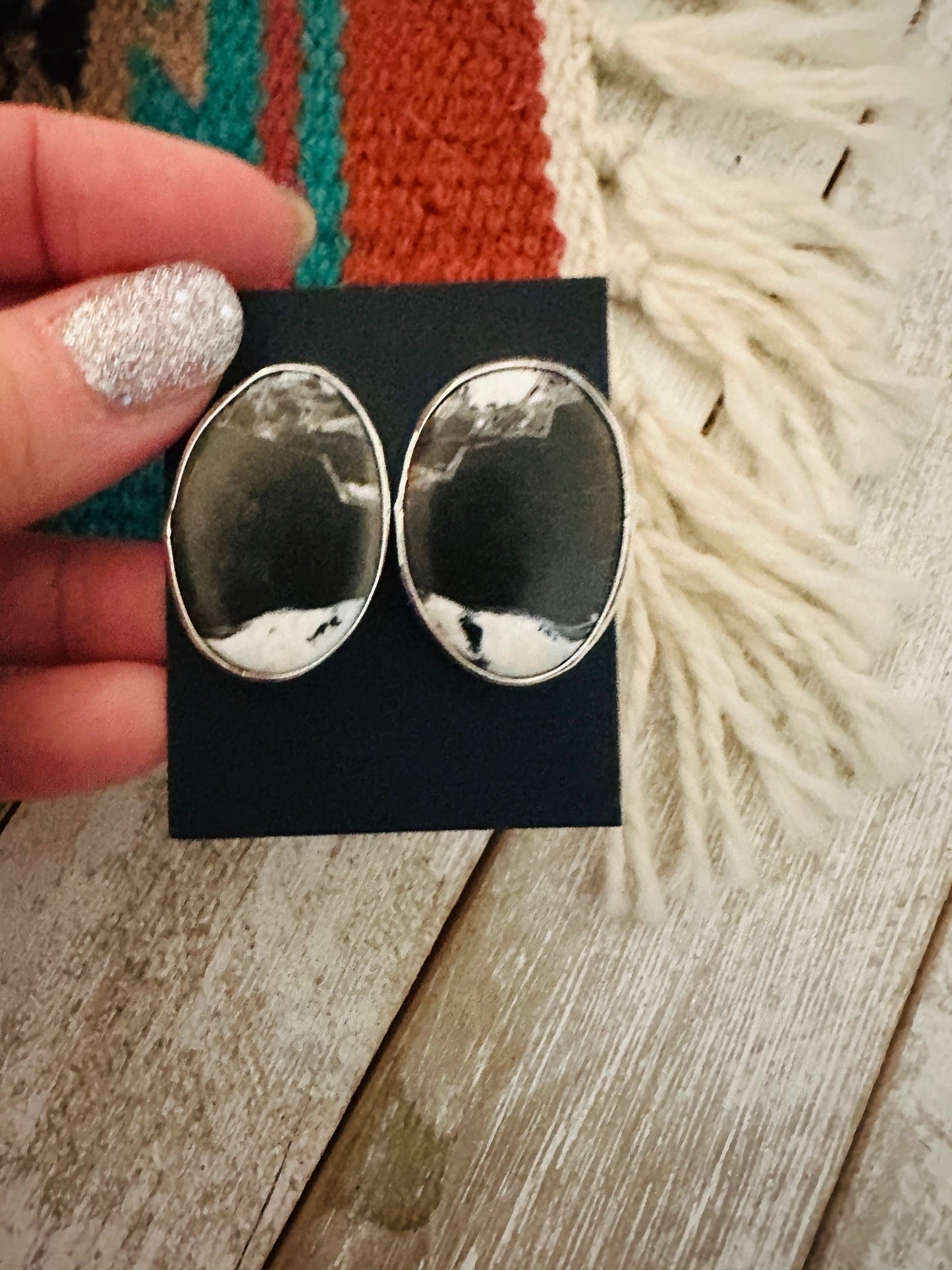 Handcrafted White Buffalo & Sterling Silver Post Earrings