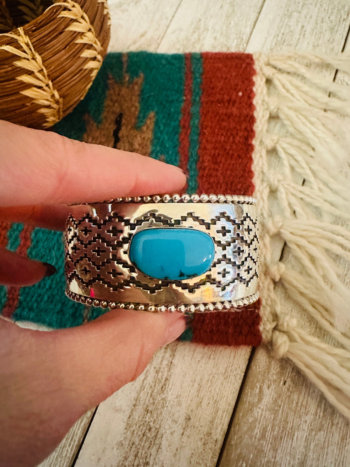 Handcrafted Sterling Silver & Kingman Turquoise Cuff Bracelet