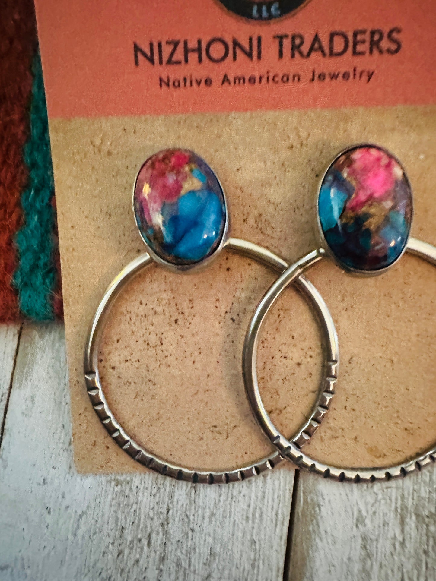 Handcrafted Pink Dream Mojave & Sterling Silver Dangle Hoop Earrings