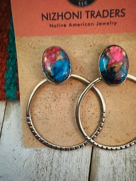 Handcrafted Pink Dream Mojave & Sterling Silver Dangle Hoop Earrings