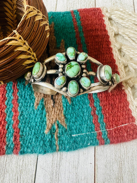 Handcrafted Sonoran Gold Turquoise & Sterling Silver Cuff Bracelet