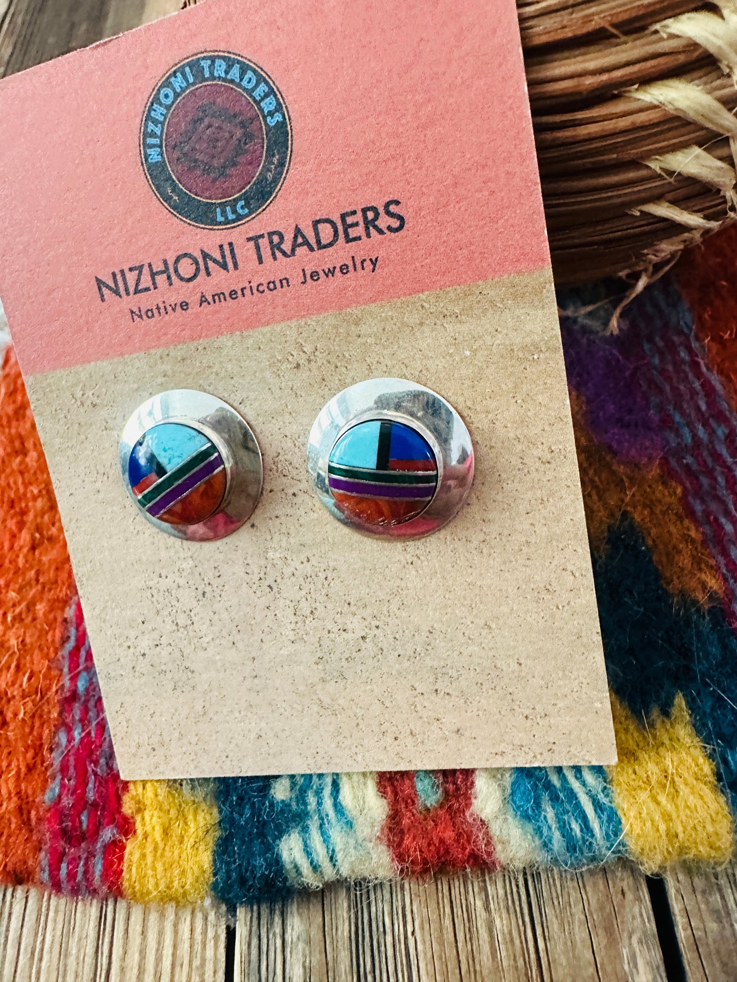 Handcrafted Multi Stone & Sterling Silver Inlay Stud Earrings