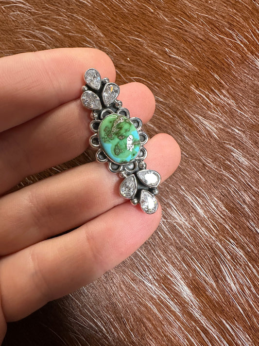 Handmade Sonoran Mountain Turquoise, CZ & Sterling Adjustable Ring