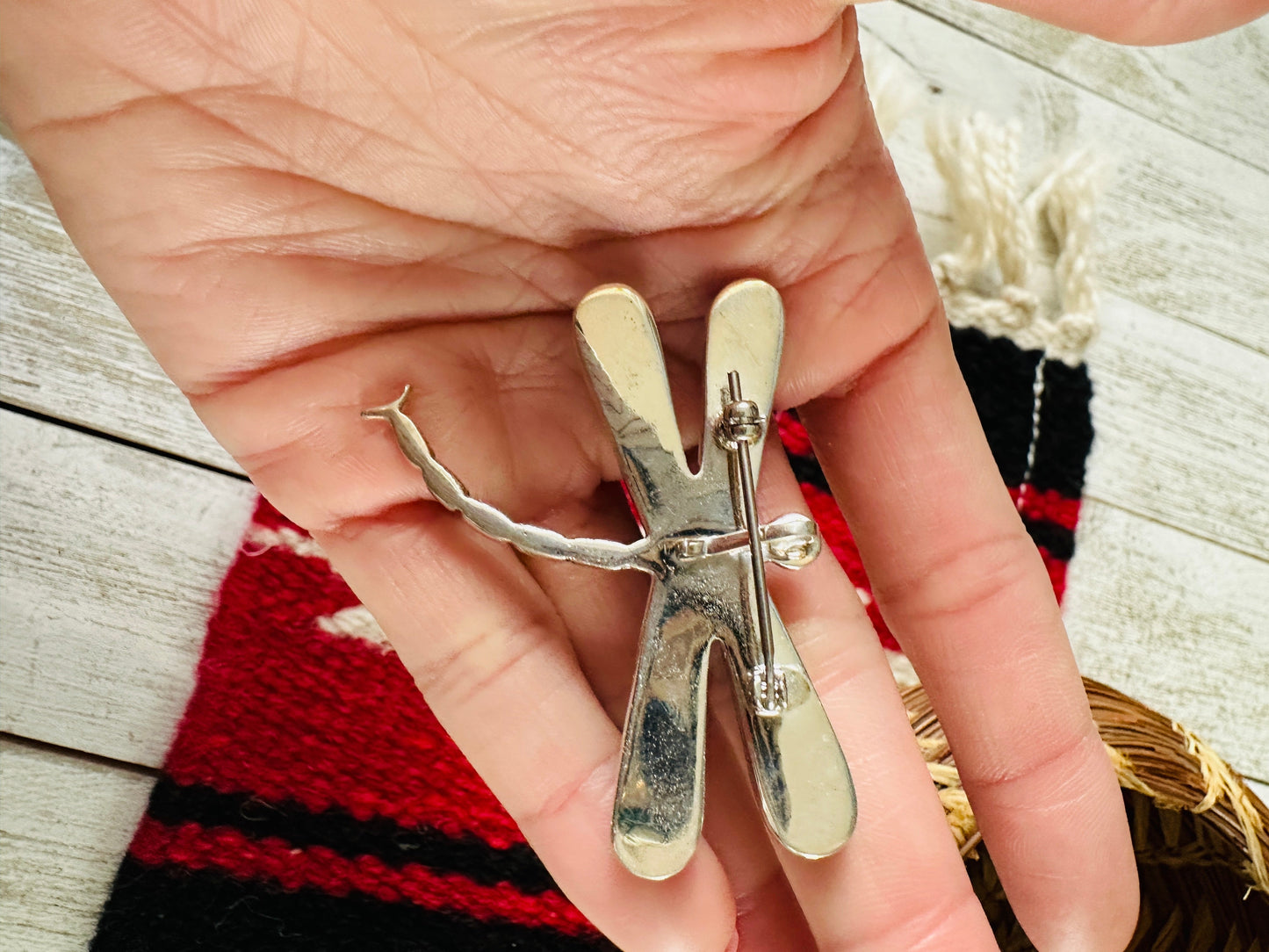 Handcrafted Sterling Silver and Multi Stone Inlay Dragonfly Brooch