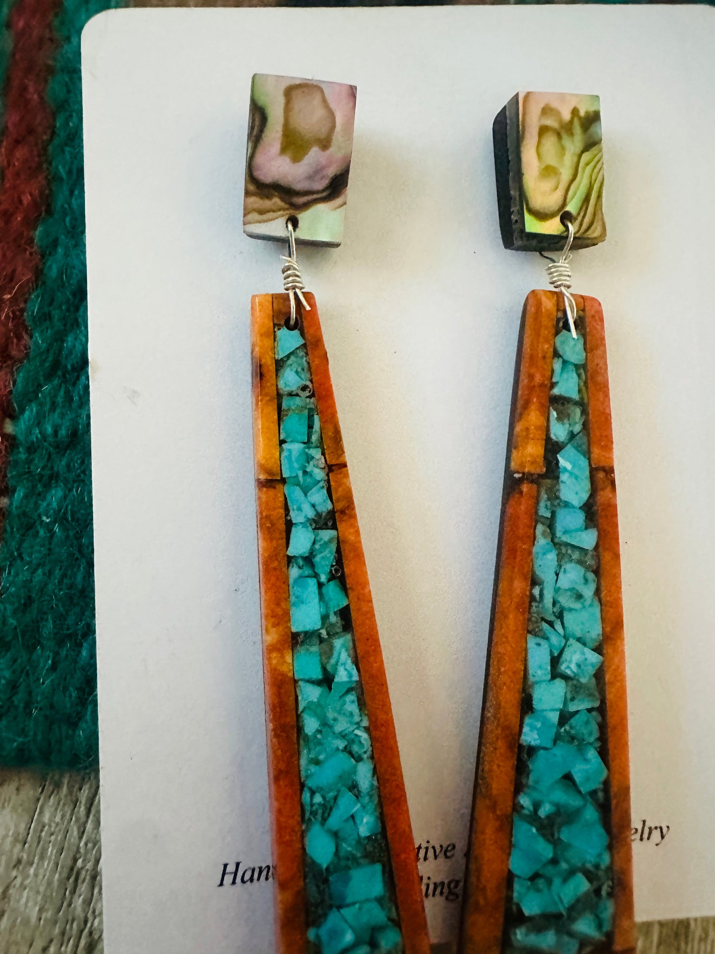 Handcrafted Multi Stone Mosaic Inlay Dangle Earrings