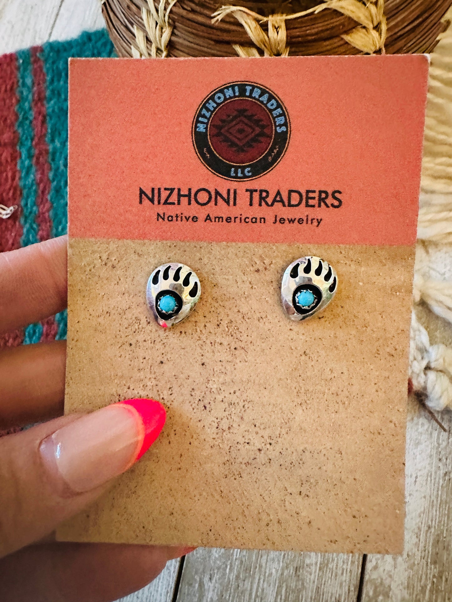 Handcrafted Sterling Silver & Turquoise Bear Paw Necklace & Earring Set