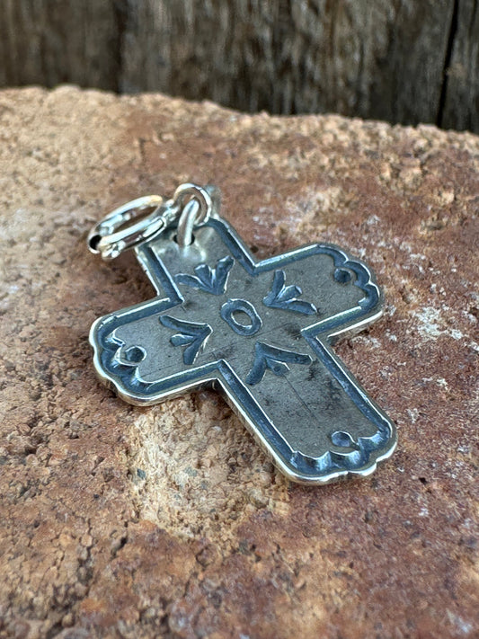 Handcrafted Sterling Silver Hand Stamped Cross Charm