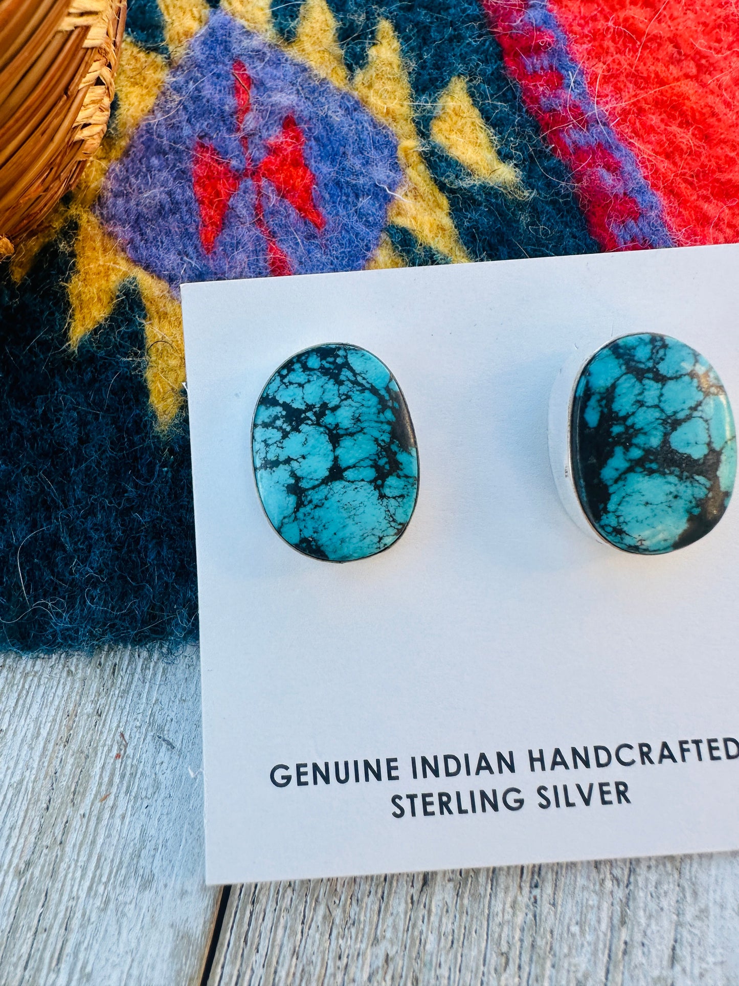 Handcrafted Kingman Web Turquoise & Sterling Silver Post Earrings