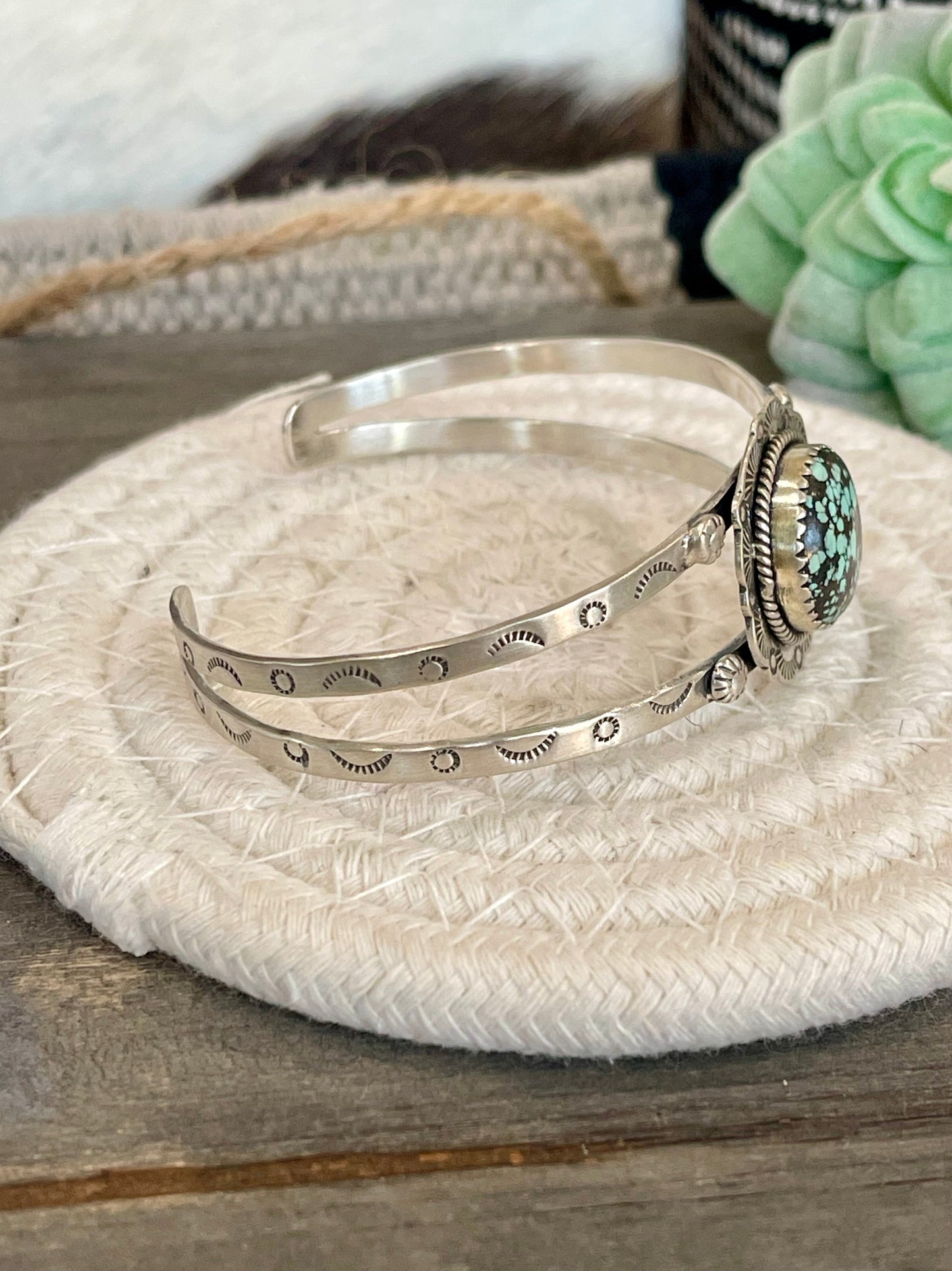 Nizhoni Handmade Sterling Silver & Number 8 Turquoise Adjustable Cuff Bracelet