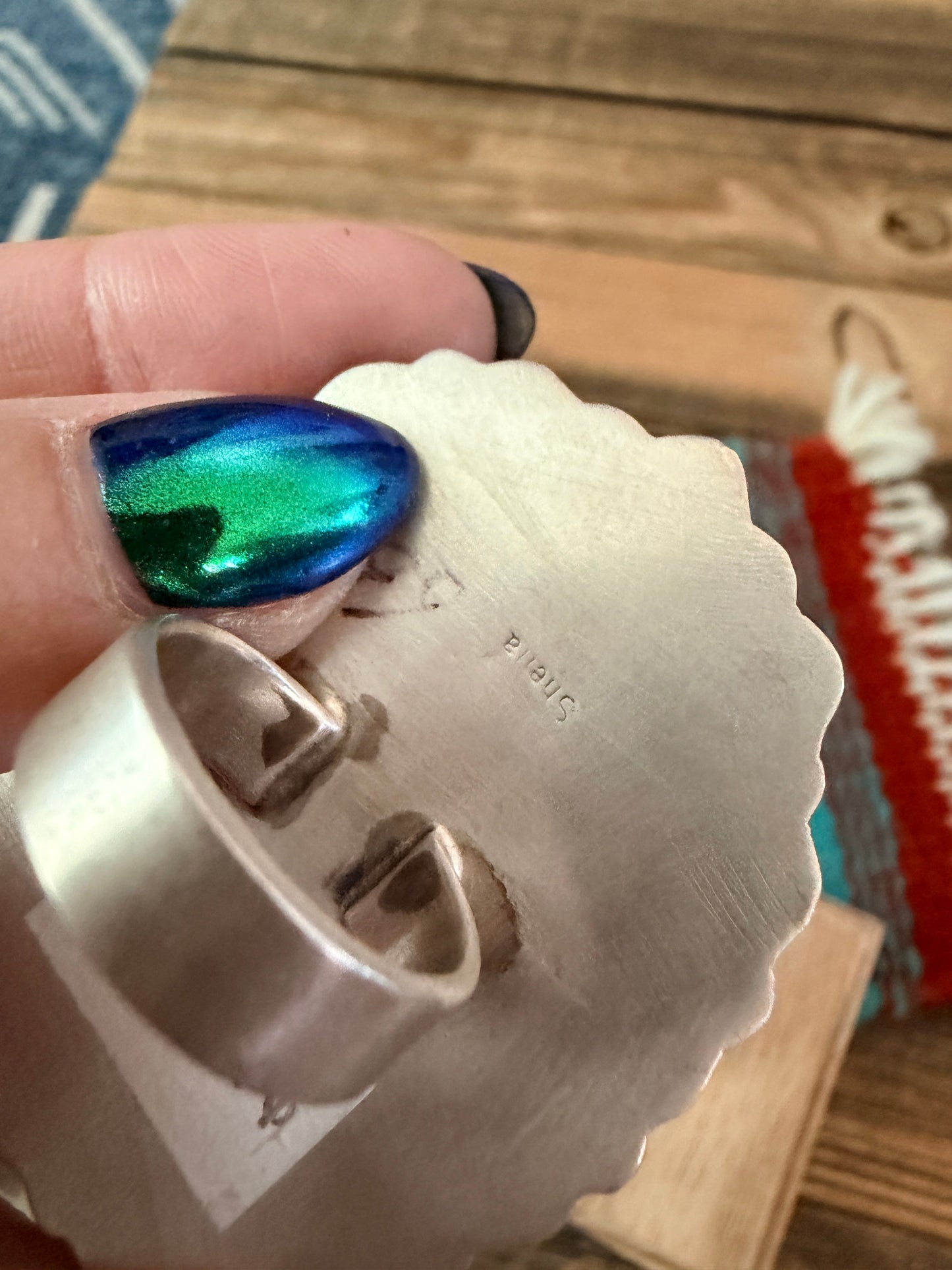 Handcrafted Multi Turquoise & Sterling Silver Cluster Ring by Sheila Becenti Size 7.25