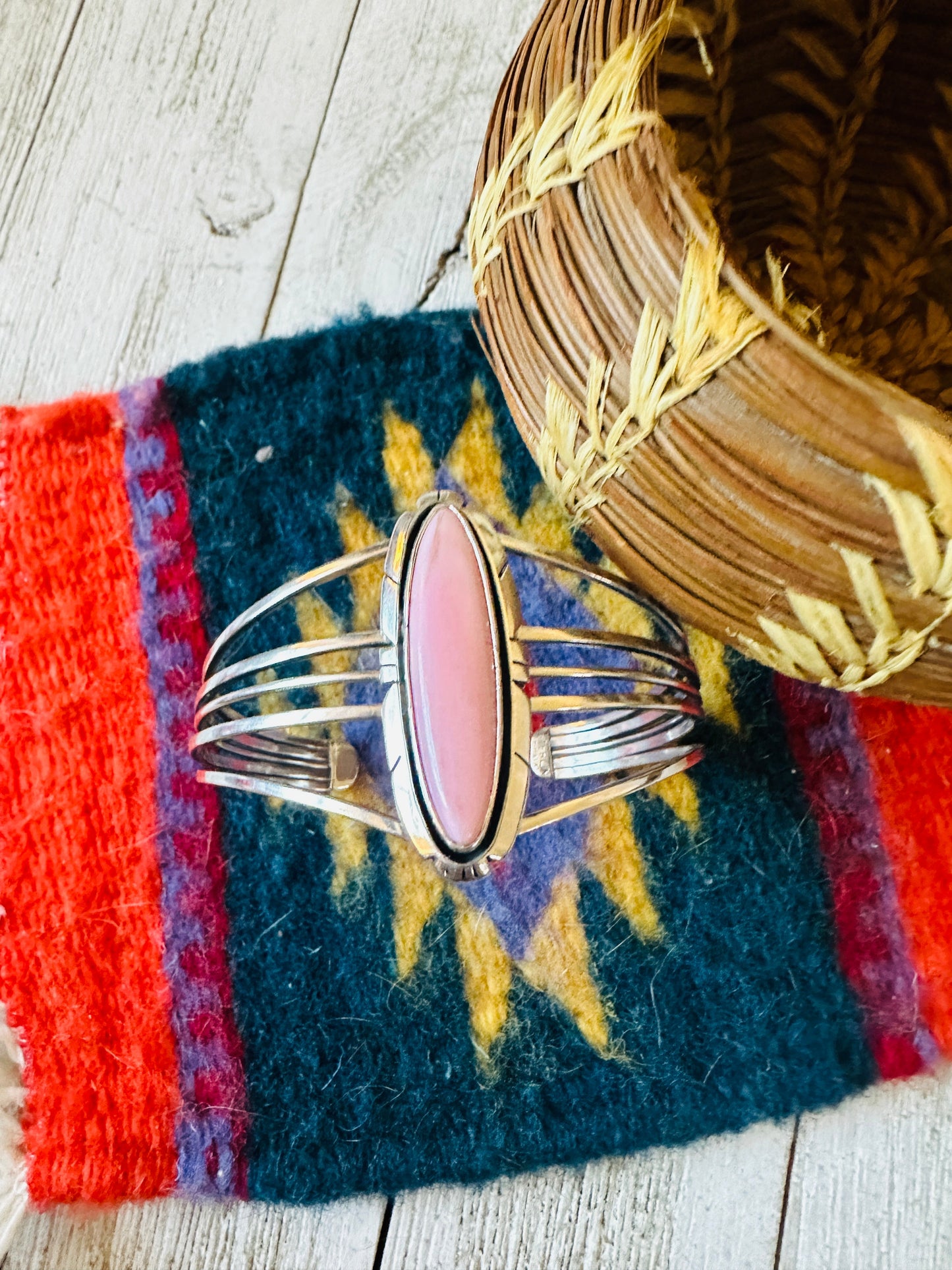 Handcrafted Queen Pink Conch Shell & Sterling Silver Cuff Bracelet