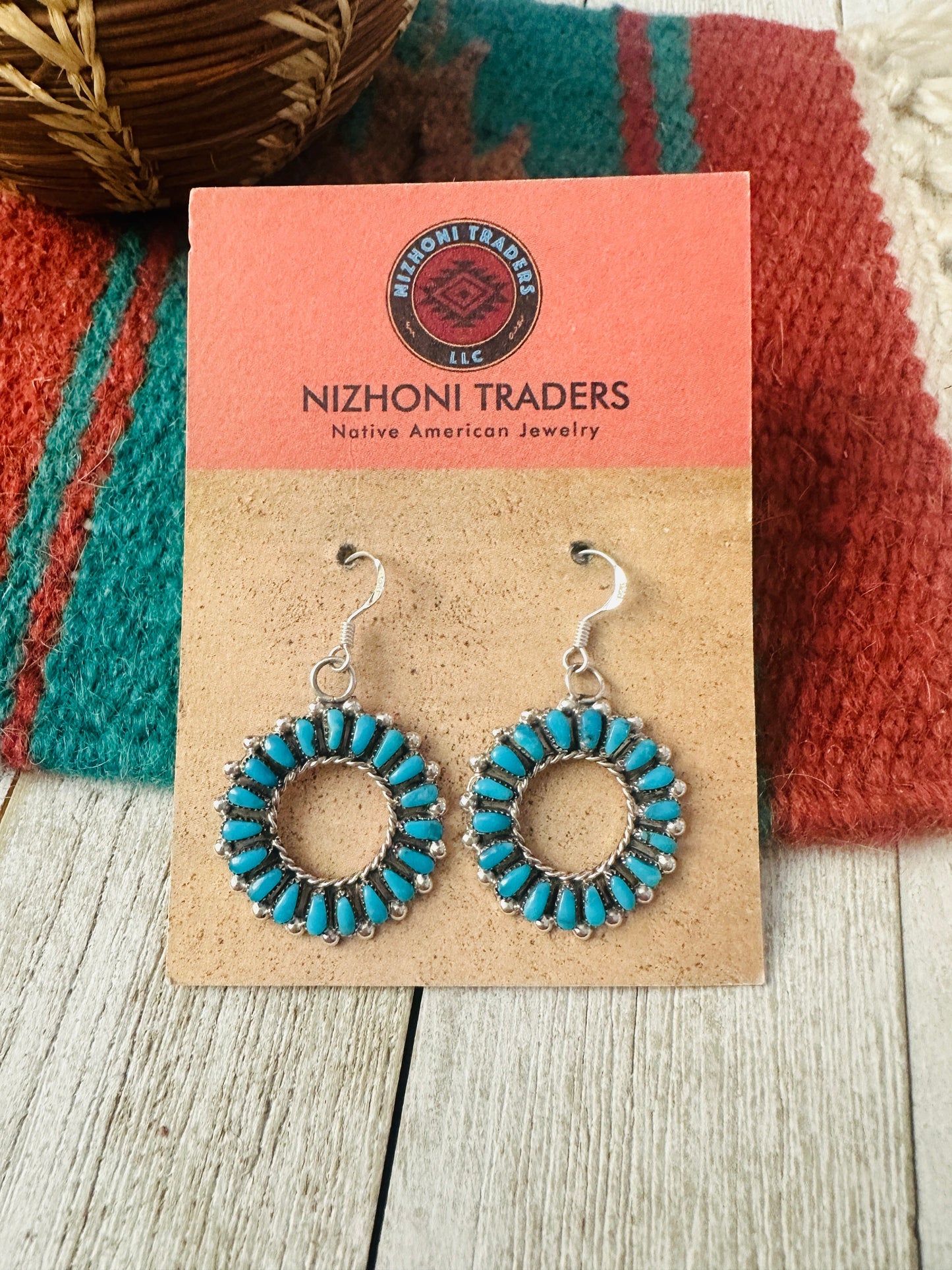 Handcrafted Sterling Silver & Sleeping Beauty Turquoise Needlepoint Dangle Earrings