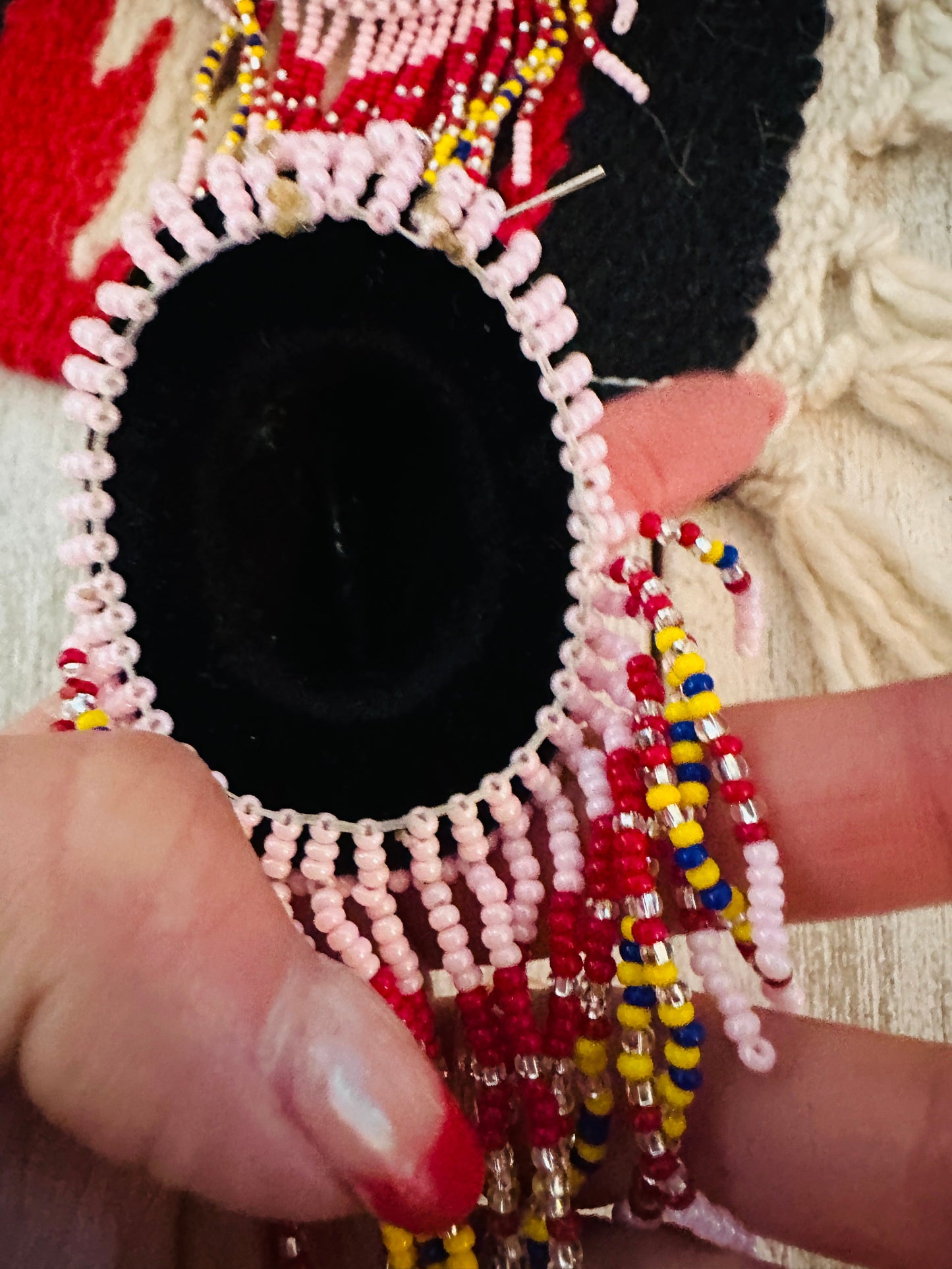 Handcrafted Beaded Cowboy Hat Dangle Earrings- pink