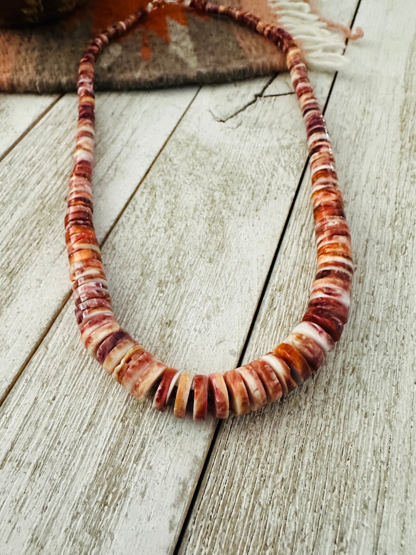 Handcrafted Orange Spiny Oyster 18” Beaded Necklace