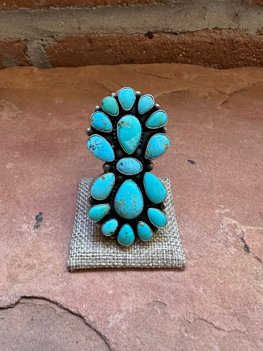 Handcrafted Turquoise & Sterling Silver Adjustable Ring Signed Sheila