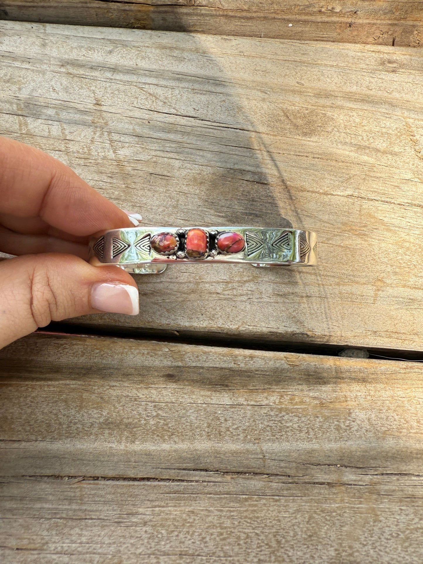 Handmade Sterling Silver & Pink Dream Mojave Cuff Bracelet