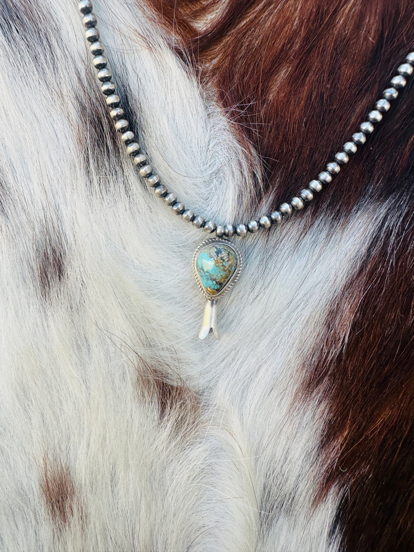 Handcrafted Turquoise & Sterling Silver Beaded Blossom Necklace