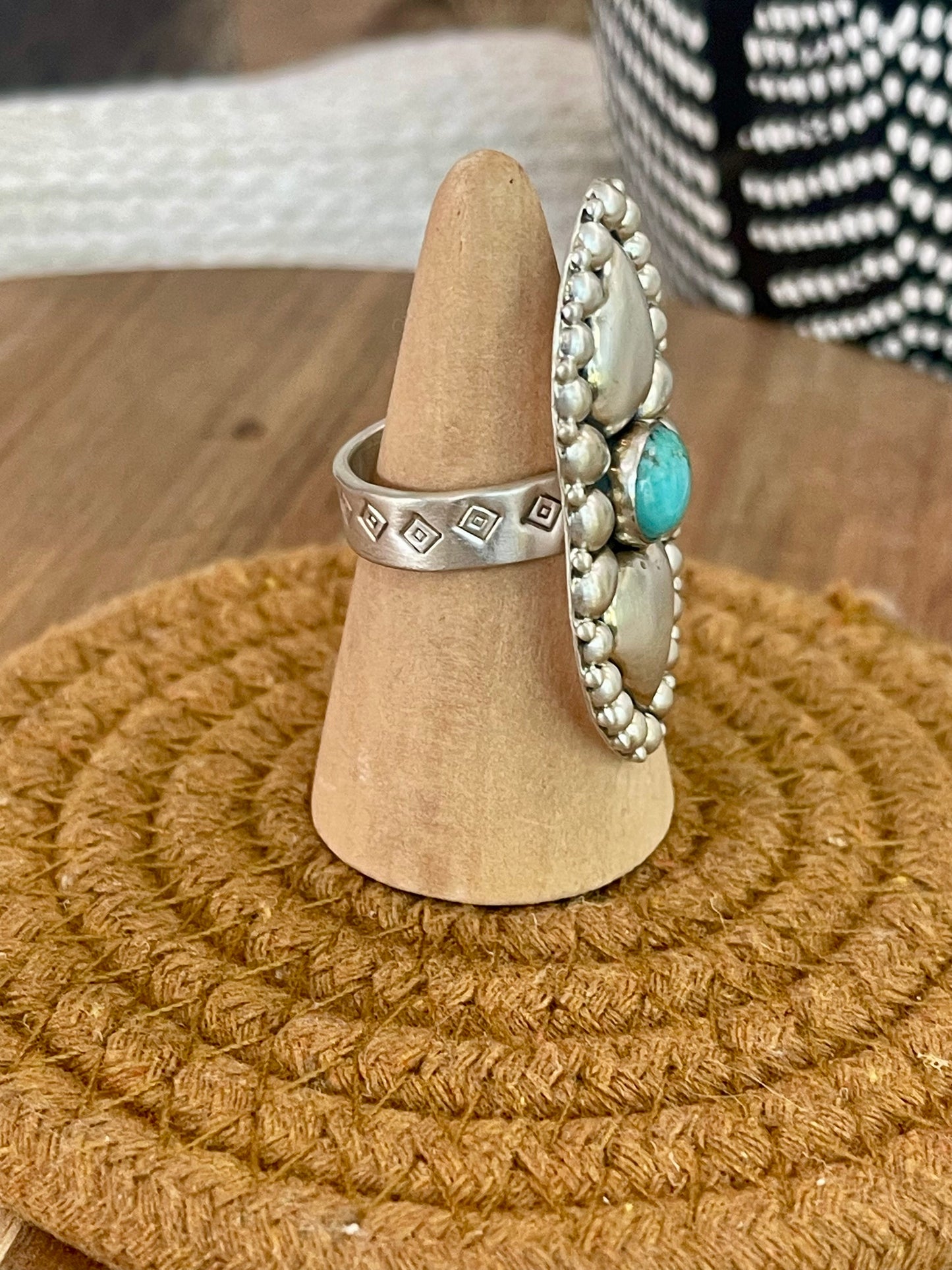 Beautiful Handmade Sterling Silver Heart & Turquoise Adjustable Ring