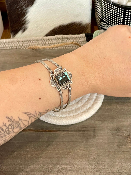 Nizhoni Handmade Sterling Silver & Number 8 Turquoise Adjustable Cuff Bracelet