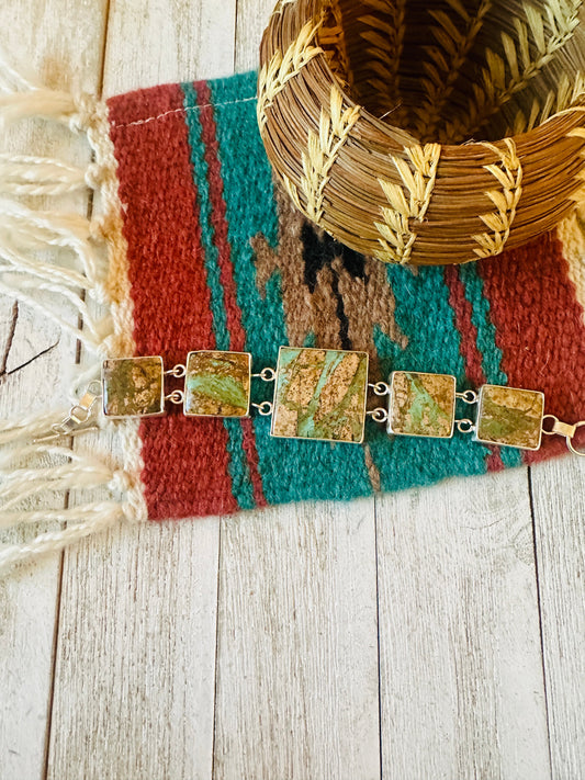 Handcrafted Ribbon Turquoise & Sterling Silver Link Bracelet