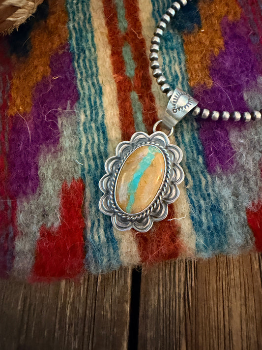 Handcrafted Sterling Silver & Royston Ribbon Turquoise Pendant by David Skeets