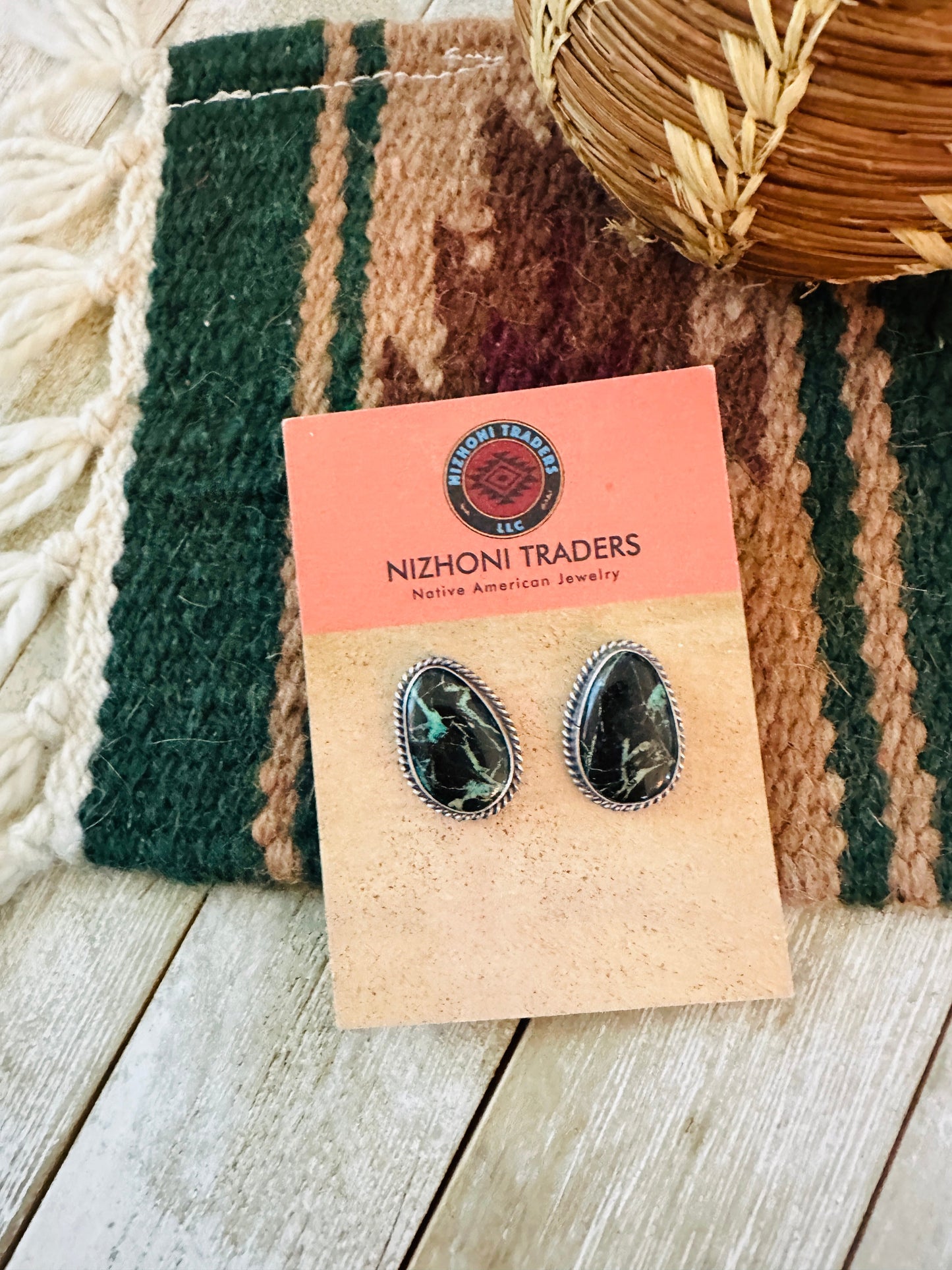Handcrafted Sterling Silver & Blackjack Turquoise Post Earrings