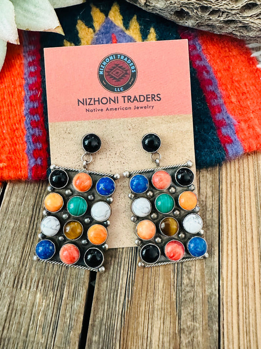Handcrafted Multi Stone & Sterling Silver Cluster Dangle Earrings by Jacqueline Silver