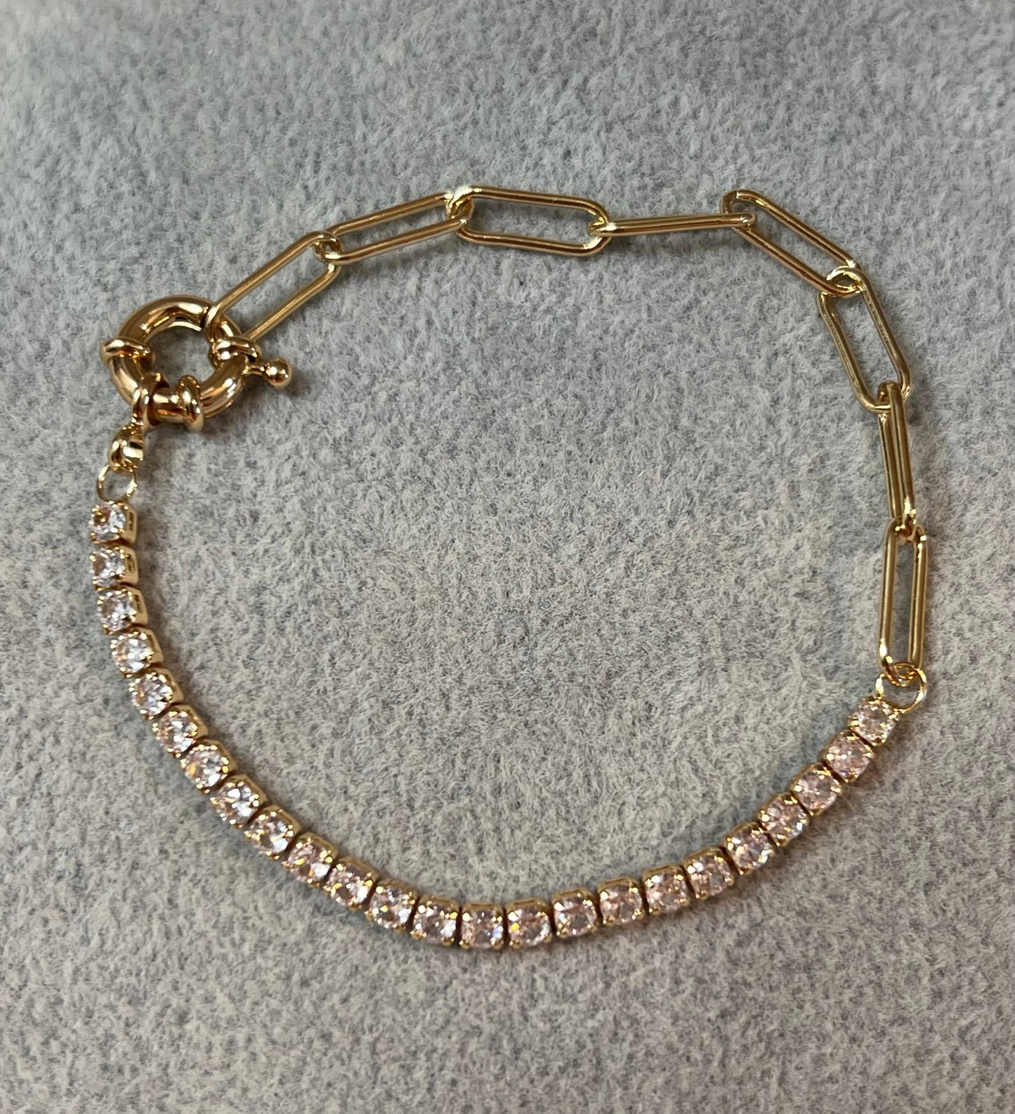 CZ & Paperclip 14k Gold Plated Chain Bracelet