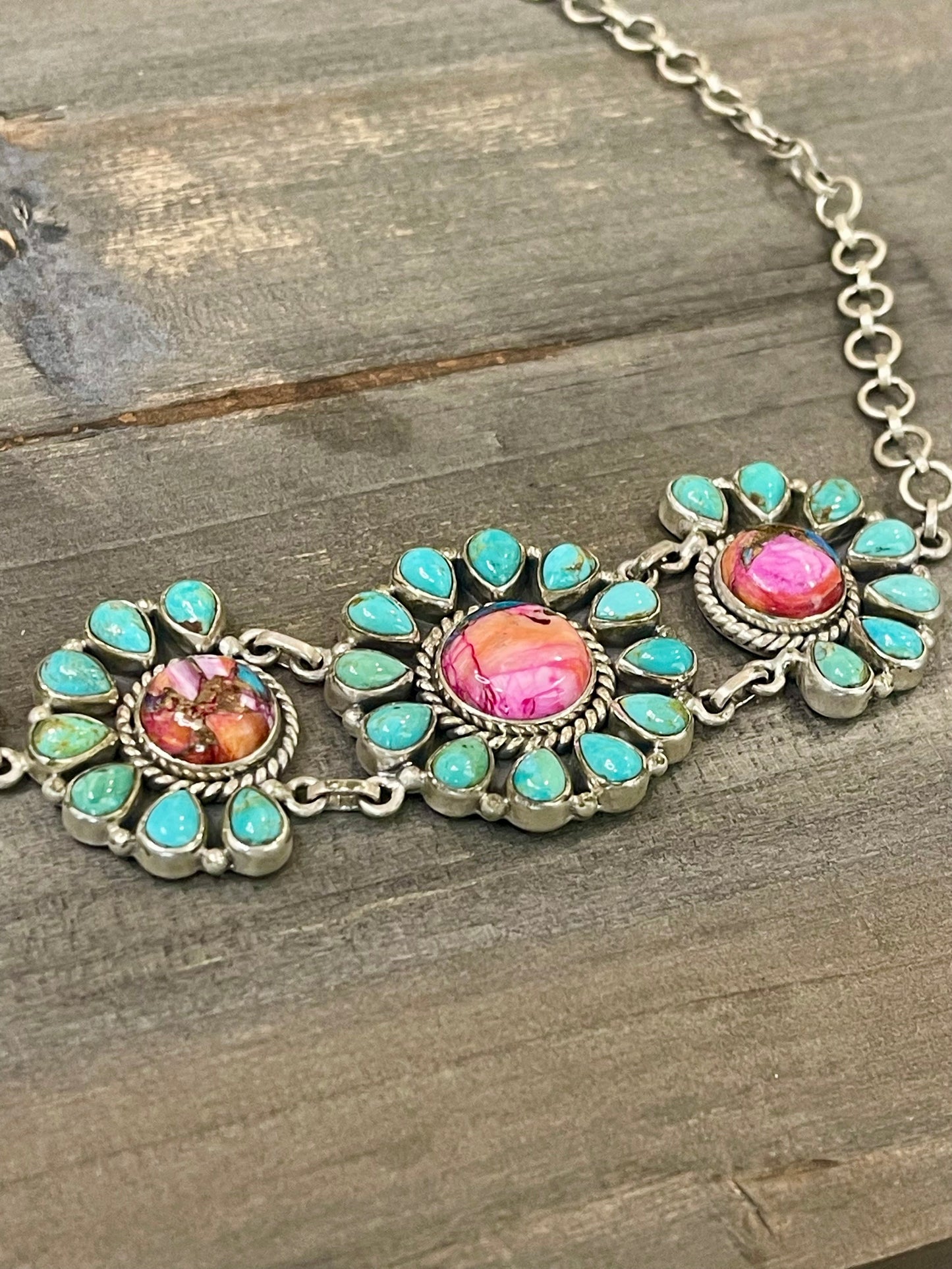 Handmade Sterling Silver, Turquoise & Pink Dream Mojave Necklace