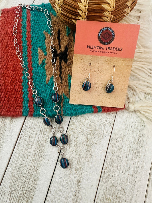 Handcrafted Rainbow Calsilica & Sterling Silver Necklace Set