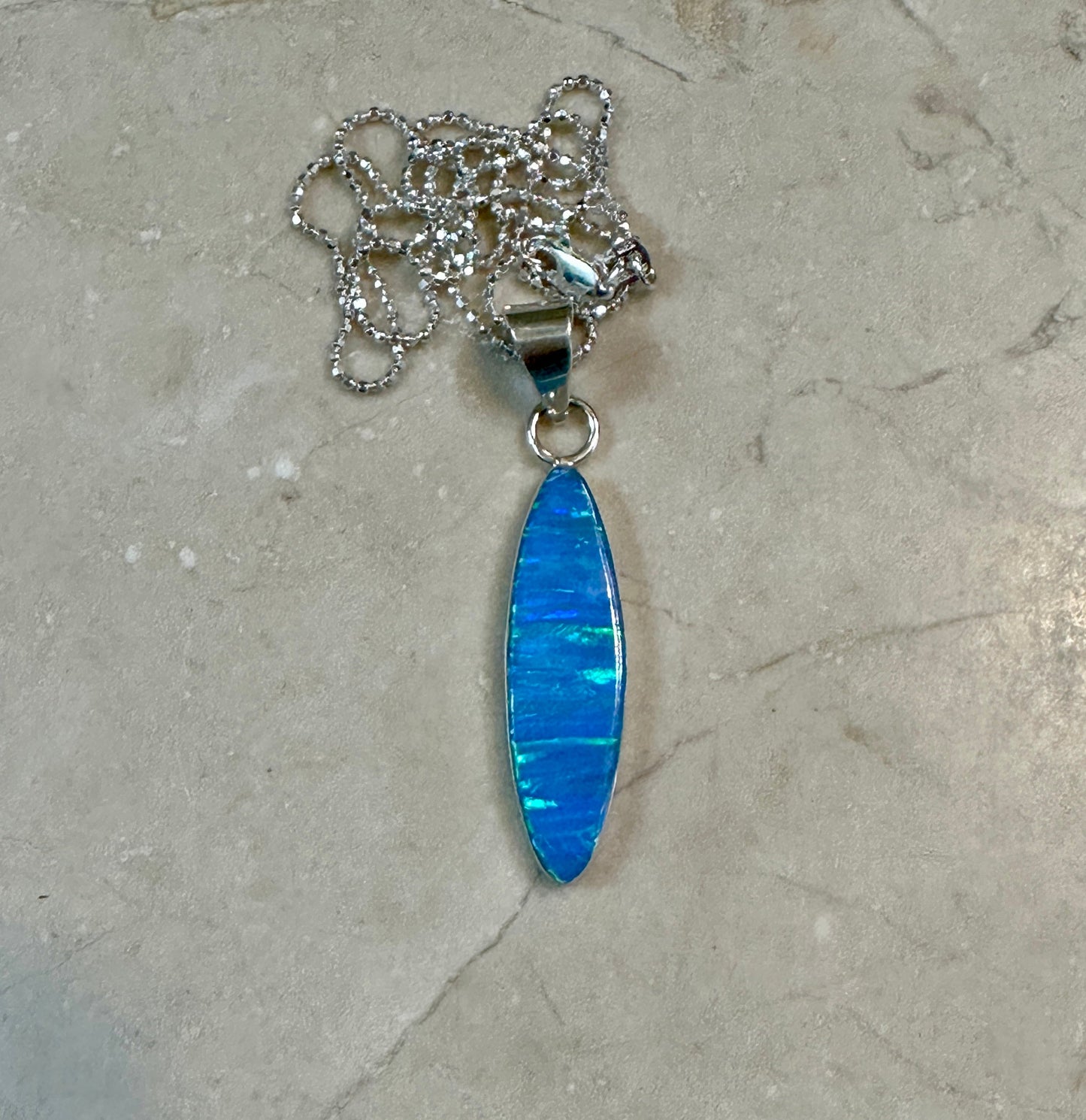 Blue Opal Surfboard Pendant Necklace