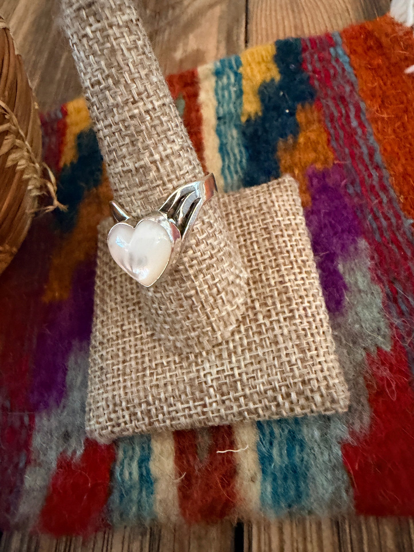 Handcrafted Mother of Pearl & Sterling Silver Heart Ring
