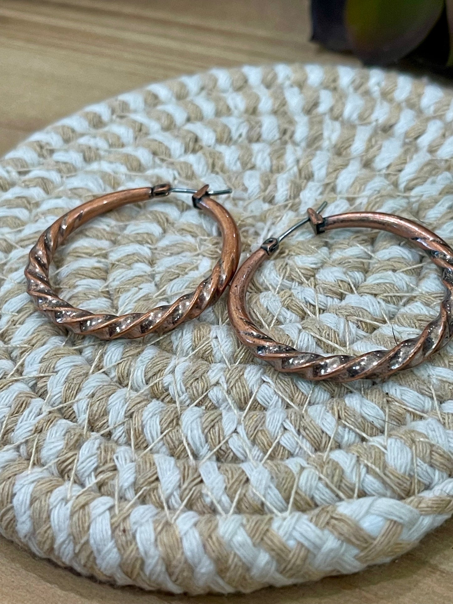 Vintage Handmade Copper Hoop Earrings