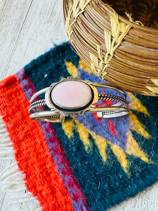 Handcrafted Queen Pink Conch Shell & Sterling Silver Cuff Bracelet