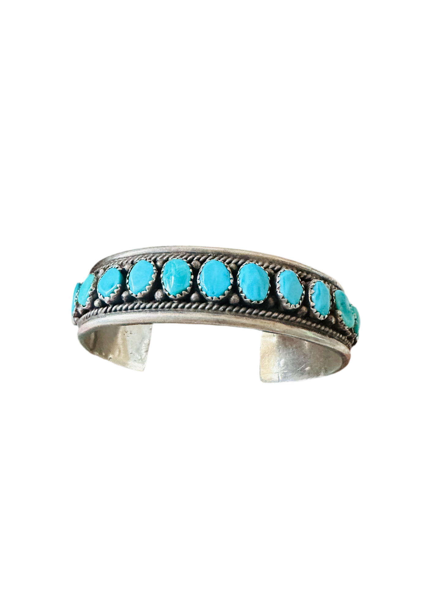 Old Pawn Handcrafted Sterling Silver & Turquoise Cuff Bracelet /