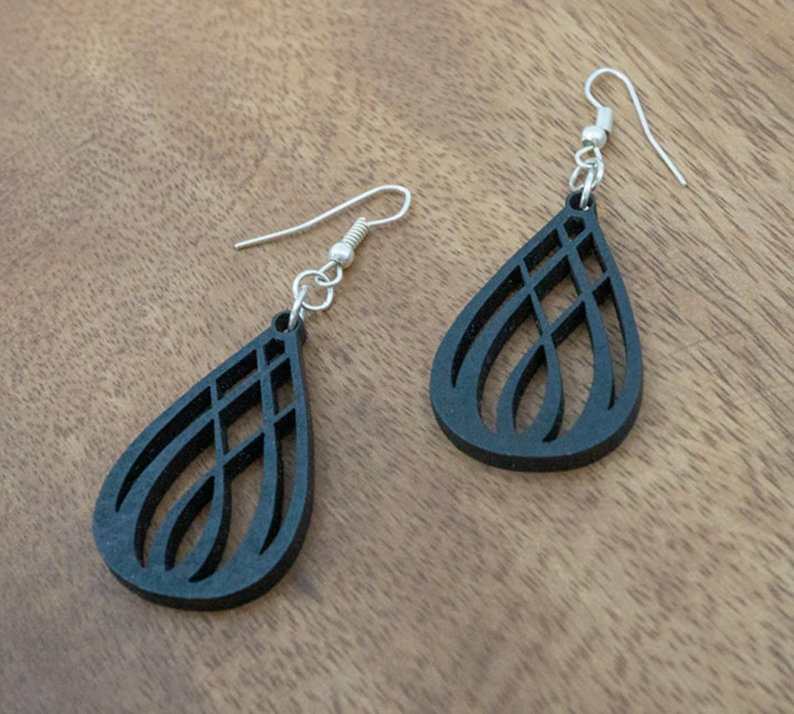 Black Wood Teardrop Sterling Silver Earrings