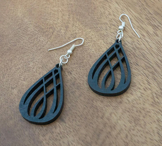 Black Wood Teardrop Sterling Silver Earrings