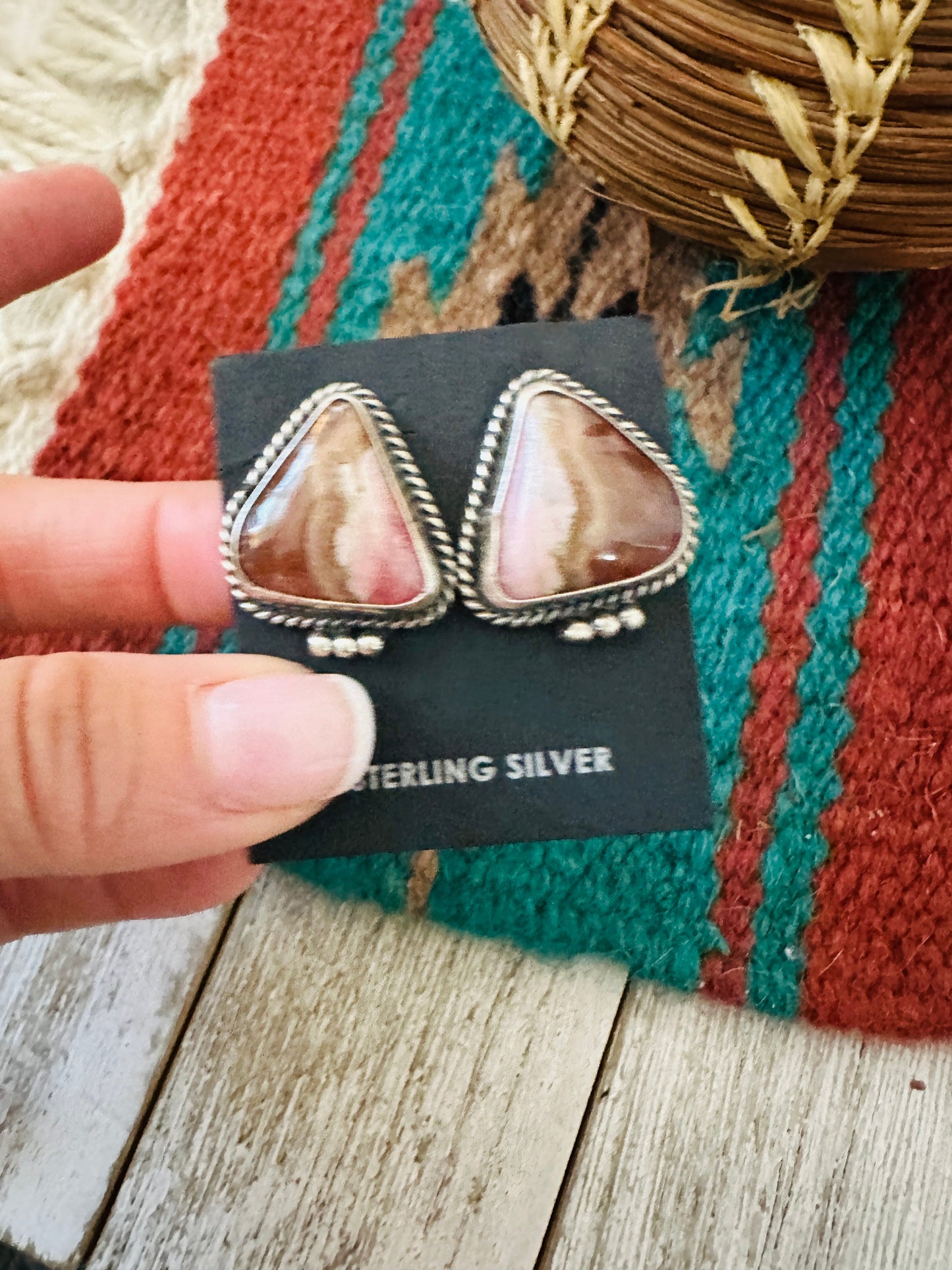 Handcrafted Rhodochrosite & Sterling Silver Post Earrings