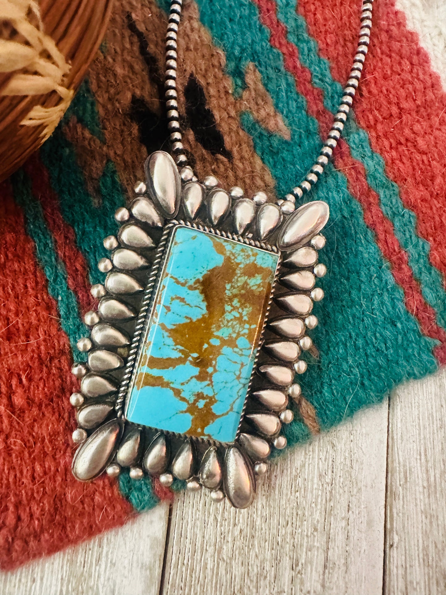 Handcrafted Turquoise &  Sterling Silver Pendant by Marcus Chavez