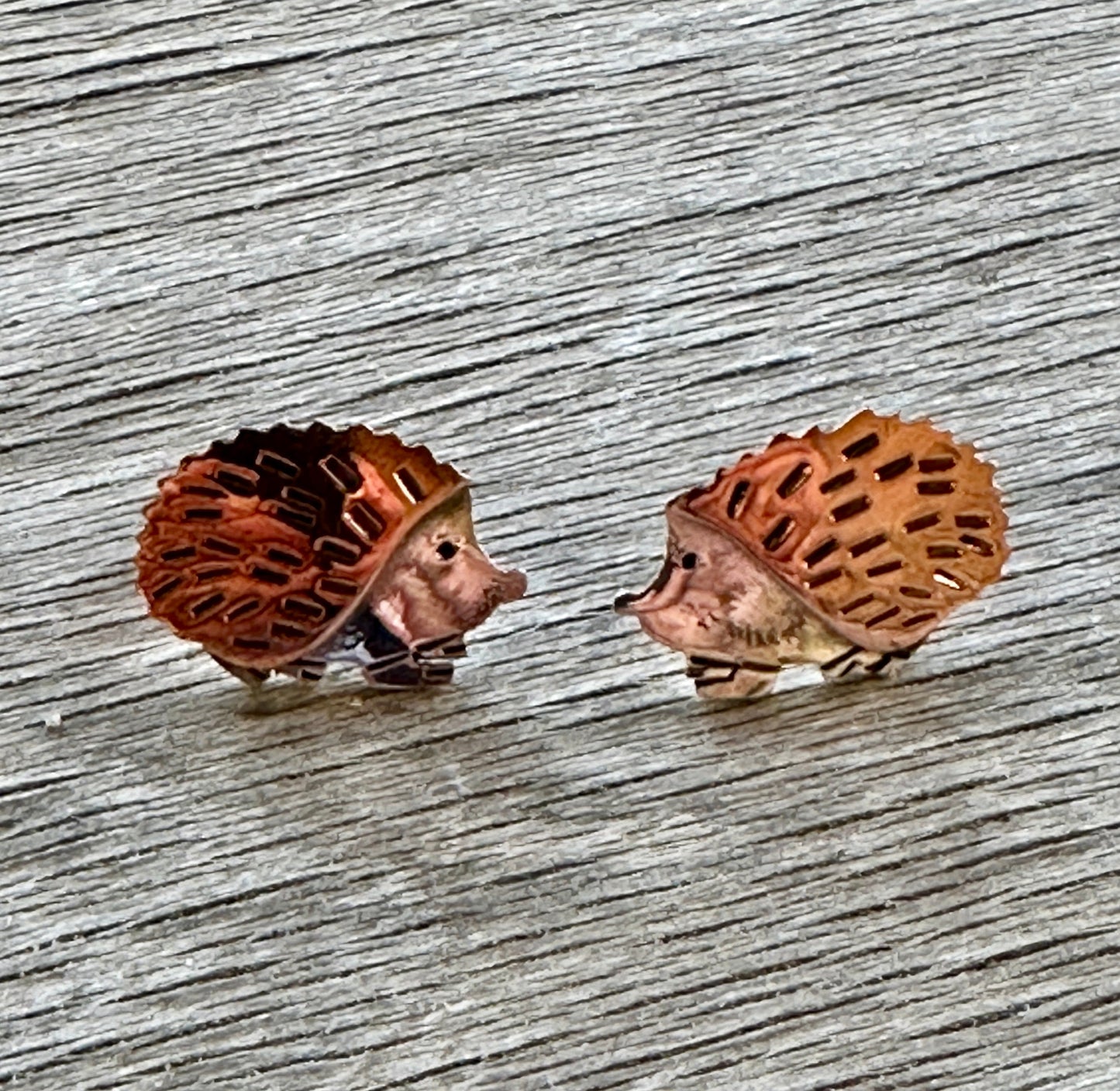 Copper & Sterling Silver Hedgehog Earrings on Post