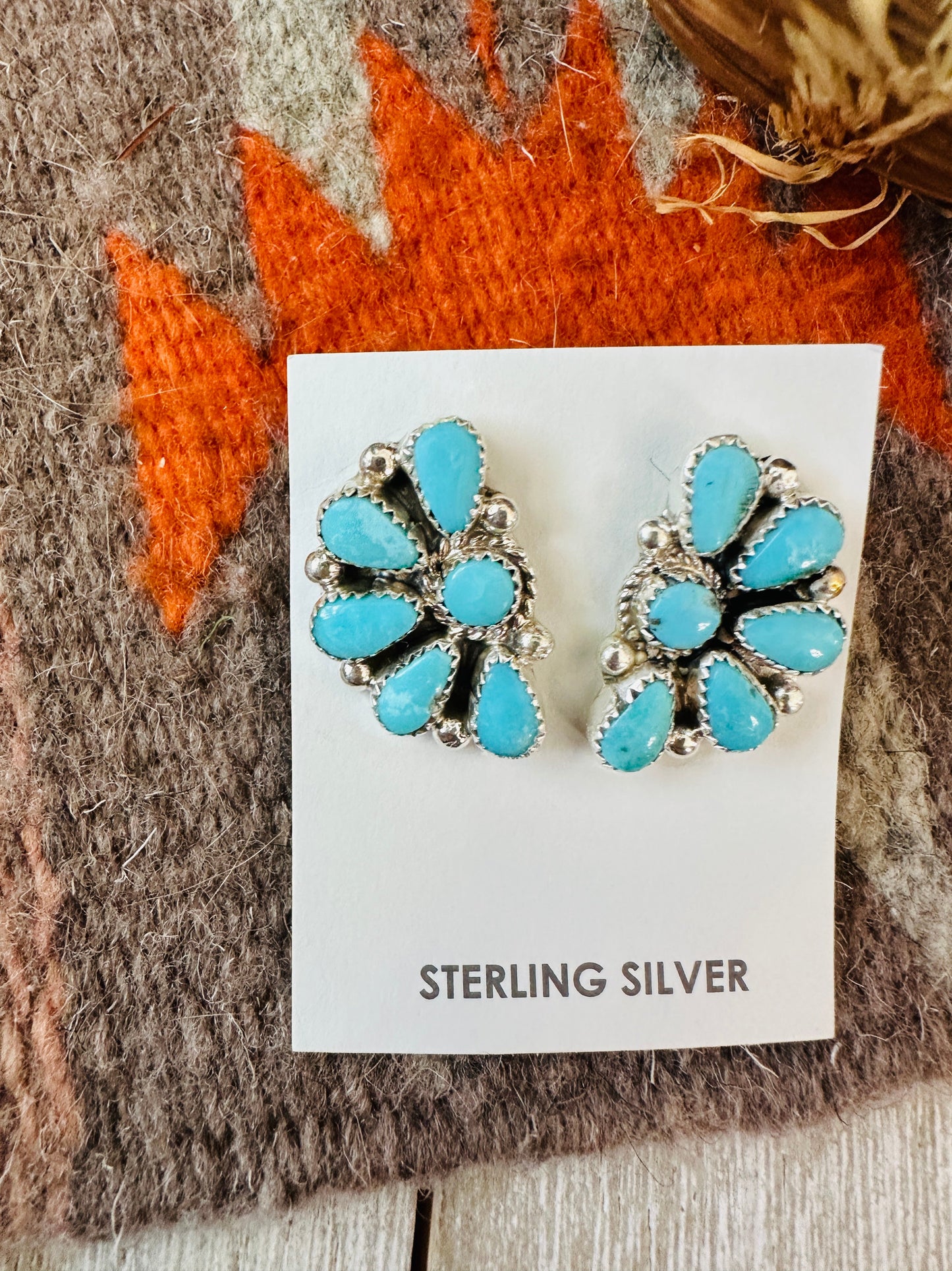 Handcrafted Sterling Silver & Turquoise Cluster Post Earrings