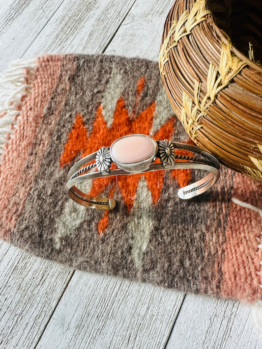 Queen Pink Conch Shell & Sterling Silver Cuff Bracelet